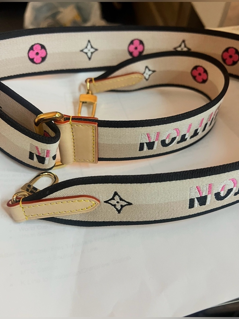 Louis Vuitton Beige and Pink Monogram Canvas Shoulder Strap